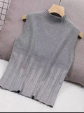 themeisles Women Summer Casual Knitted Tank Tops Solid Sleeveless Half High Collar Slim Base Shirt Sexy Top Knitwear Y2k High Street