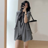 themeisles  Summer Retro Korean Version of the Temperament Short-sleeved Suit Jacket + Shorts Set Casual Loose Suit Two-piece Female