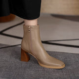 themeisles Ankle Boots for Women Square Toe Fashion Shoes Autumn Winter Short Boots Zipper Square Heels Comfortable Lady Shoes