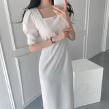 themeisles Vintage Dresses for Women Party Elegant Square Collar Vestidos Bodycon Work Office Lady Female Woman Dress Clothes Summer