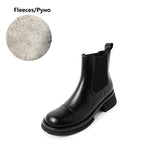 themeisles Autumn Boots     NEW Fall/Winter Shoes Women Split Leather Ankle Boots Round Toe Chunky Shoes for Women Solid Chelsea Boots Leisure Black Boots