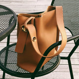 themeisles Women Fashion Bucket Bag Women's Simple Style PU Leather Shoulder Bag Handbags Female Casual Black/brown Color Bags Large Totes