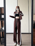 themeisles  New Spring and Autumn Zipper Jacket High Waist Wide Leg Pants Two-piece Fashion Casual Loose Long-sleeved Sports Suit Women