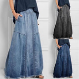 themeisles Oversize Fashion Street Skirt Summer A Line Denim Skirt Women Autumn Sun Skirt Casual Solid High Waist Women's Long Skirt