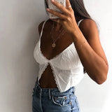 themeisles White Lace Backless Women Sleeveless Tops for Women Clothing Summer Girls Camisoles Lace Cute Cotton Sexy Crop Tops