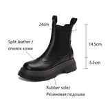 themeisles Autumn Shoes    Autumn Women Shoes Round Toe Platform Boots for Women Split Leather Brogues Winter Thick Heel Ankle Boots Black Motorcycle Boots