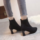 themeisles Autumn Winter Women Boots Elastic Ankle Boots Pointed Toe Thick Heel High Heels Shoes Woman Female Plus Fleece Warm Socks Boots