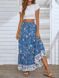 themeisles Summer Long Patchwork Print A-Line Skirt Floral Skirt Women Casual Beach Faldas Female Boho Elastic Waist Holiday Maxi Skirts