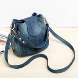 themeisles  Casual Denim Bucket bag for women Shoulder Crossbody Bag Multiple pockets  ladies handbag Luxury design Female big Totes blue