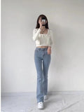 themeisles split jeans women's spring and autumn new high-waisted slim fit slim wide-legged micro-flare mopping pants trendy ins