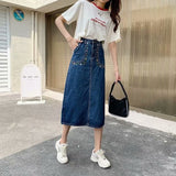 themeisles  New Denim Skirt Women's Spring And Autumn Design Sense Mid-length High Waist Large Size Slim Embroidered Long Skirt