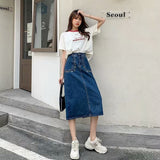 themeisles  New Denim Skirt Women's Spring And Autumn Design Sense Mid-length High Waist Large Size Slim Embroidered Long Skirt