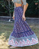 themeisles Summer Long Patchwork Print A-Line Skirt Floral Skirt Women Casual Beach Faldas Female Boho Elastic Waist Holiday Maxi Skirts