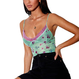 themeisles Sexy Slim Women Y2k Cami Summer Mesh/Knit E Girl Camisole Aesthetic Tank Top Floral/Cherry Print Streetwear Crop Tops