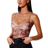 themeisles Sexy Slim Women Y2k Cami Summer Mesh/Knit E Girl Camisole Aesthetic Tank Top Floral/Cherry Print Streetwear Crop Tops