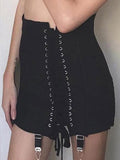 themeisles Gothic Y2K Vintage Mini Skirt Women Punk Patchwork Summer High Waist Skirt Bodycon Eyelet Lace Up Aesthetic Sexy Skirts