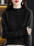 themeisles Urban Long Sleeves Solid Color Half Turtleneck Sweater Tops