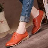 Womens Chic Solid Color Flat Oxfords - Ultra-Comfortable Pointed Toe Lace-Ups - Perfect All-Match Commuter & Office Shoes