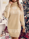 Elegant Long Sleeve Polyester Knit Christmas Dress, H-Shaped Silhouette, No Belt, Polyester Fiber, Elegant Style