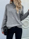 themeisles Stylish Long Sleeves Loose Solid Color High-Neck Sweater Tops