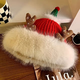 1pc Elegant Polyester Knitted Santa Hat with Faux Fur Trim and Reindeer Antlers - Festive Christmas Party Accessory and Gift for Men