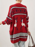 Plus Size Knitted Christmas Deer Pattern Cardigan, Casual Long Sleeve With Pockets, Button Front Women's Clothing