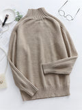 themeisles Stylish Long Sleeves Loose Solid Color High-Neck Sweater Tops