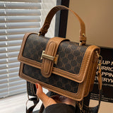 Trendy Classic Print Shoulder Square Bag, Top Handle Flap Crossbody Bag, Women's Colorblock Wallet