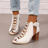 Women's Chunky Heeled Sandals, Peep Toe Cut-out Buckle Strap Stacked Heels, Retro High Heels