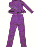 Chic Casual Floral & Geometric Ruffle Top and Pants Suit Set - Women's All-Season, Easy Care Outfit