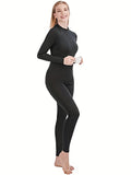 2pc Thermal Underwear Sets, Fleece Base Layer Long Sleeve Sports Top & Elastic Leggings For Winter Ski Hiking, Women's Activewear