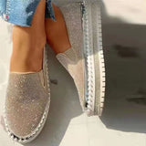 themeisles - Silver Casual Patchwork Rhinestone Round Comfortable Out Door Flats Shoes