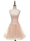 tmallworld Tulle Pearl Pink Short Lace Applique Homecoming Dresses, Lovely Party Dress