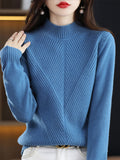 themeisles Urban Long Sleeves Solid Color Half Turtleneck Sweater Tops