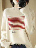 themeisles Casual Loose Long Sleeves Striped Round-Neck Sweater Tops