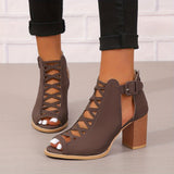 Women's Chunky Heeled Sandals, Peep Toe Cut-out Buckle Strap Stacked Heels, Retro High Heels