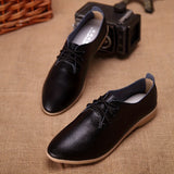 Womens Chic Solid Color Flat Oxfords - Ultra-Comfortable Pointed Toe Lace-Ups - Perfect All-Match Commuter & Office Shoes