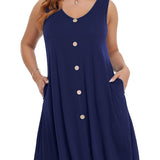 Plus Size V Neck Pocket Tunic Dress - Soft Slight Stretch Polyester Fabric, Sleeveless Casual Style for Spring & Summer, Comfortable and Versatile Womens Clothing with Knit Fabric