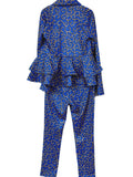 Chic Casual Floral & Geometric Ruffle Top and Pants Suit Set - Women's All-Season, Easy Care Outfit