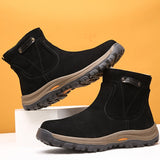 Men's Casual Snow Boots, Anti-skid Windproof Side-zippered Ankle Boots With Fuzzy Lining For Outdoor, Autumn And Winter