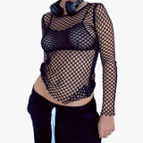 themeisles Black Grunge Aesthetic Fishnet Long Sleeve Top