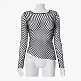 themeisles Black Grunge Aesthetic Fishnet Long Sleeve Top