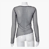 themeisles Black Grunge Aesthetic Fishnet Long Sleeve Top