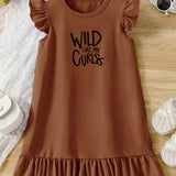 WILD LIKE CURLS Print, Girl's Fashion Casual Round Neck Flying Sleeve Dress For Summer