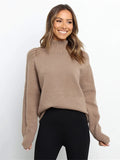 themeisles Stylish Long Sleeves Loose Solid Color High-Neck Sweater Tops