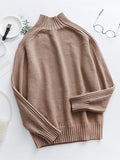 themeisles Stylish Long Sleeves Loose Solid Color High-Neck Sweater Tops