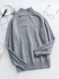 themeisles Stylish Long Sleeves Loose Solid Color High-Neck Sweater Tops