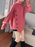 themeisles Buttoned Asymmetric Thick Loose High-neck Sweater Tops Pullovers Knitwear