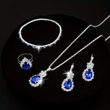 4-Piece Elegant Women's Stainless Steel Blue Teardrop Jewelry Set, Luxurious Style, Includes Necklace, Bracelet, Ring, And Earrings