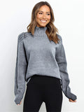 themeisles Stylish Long Sleeves Loose Solid Color High-Neck Sweater Tops